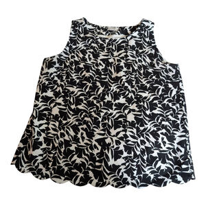J Crew B&W Floral Printed scalloped-hem top with overlapped back Size Small